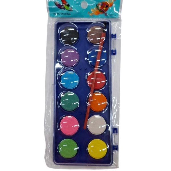 Acuarela x 12 colores en estuche acrilico + pincel-45059