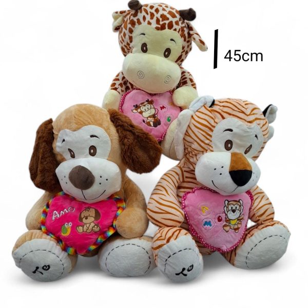 Animal peluche 45 cm con corazon y bordado- P15045