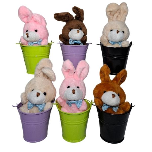 Balde metal liso 5x6 con llavero peluche-50030