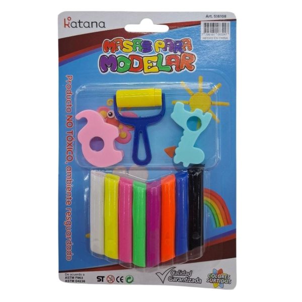 Masa para modelar x8 colores + 2 moldes + rodillo en blister-83247