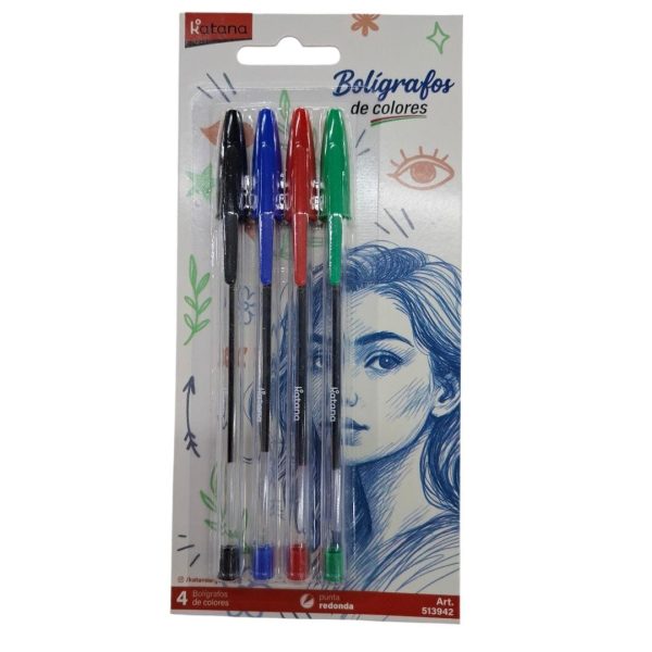 Boligrafos x 4 u dif. colores en blister- 88841