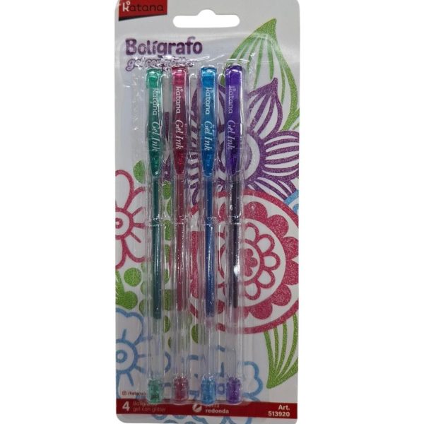 Boligrafo gel glitters x 4 en blister- 85390