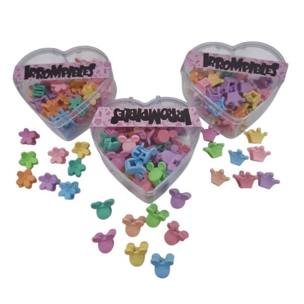 Corazon acrilico con 30 mini broches para el pelo surt. color- 150214