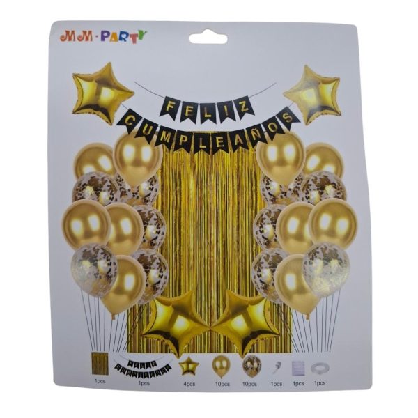 Set 29 pzas decorativo feliz cumpleaños DORADO- 10740D