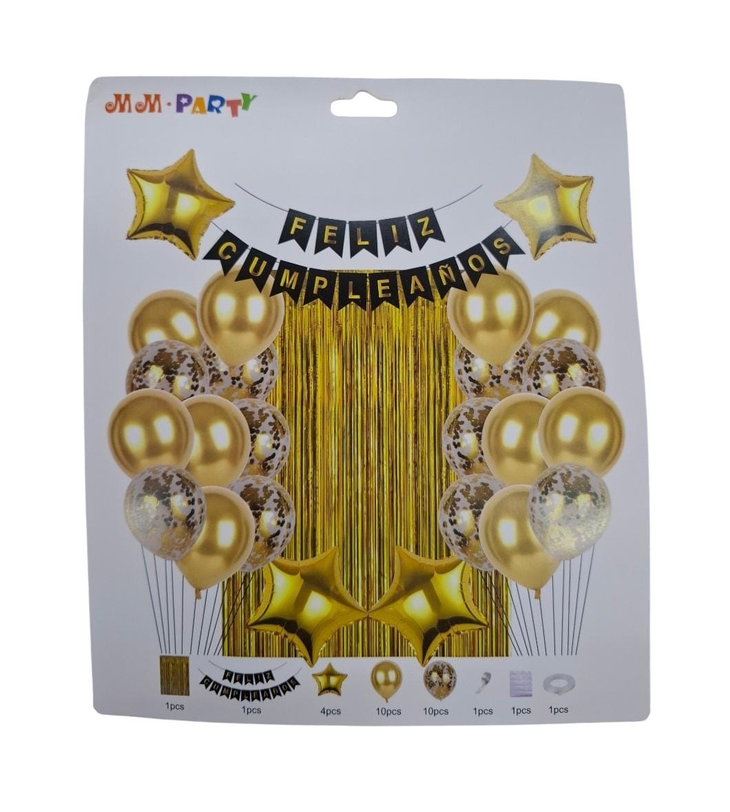 Set 29 pzas decorativo feliz cumpleaños DORADO- 10740D