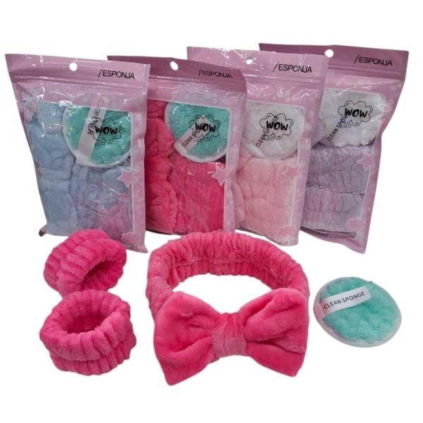 Set vincha + 2 colitas+ esponja maquillaje en bolsa- 67468