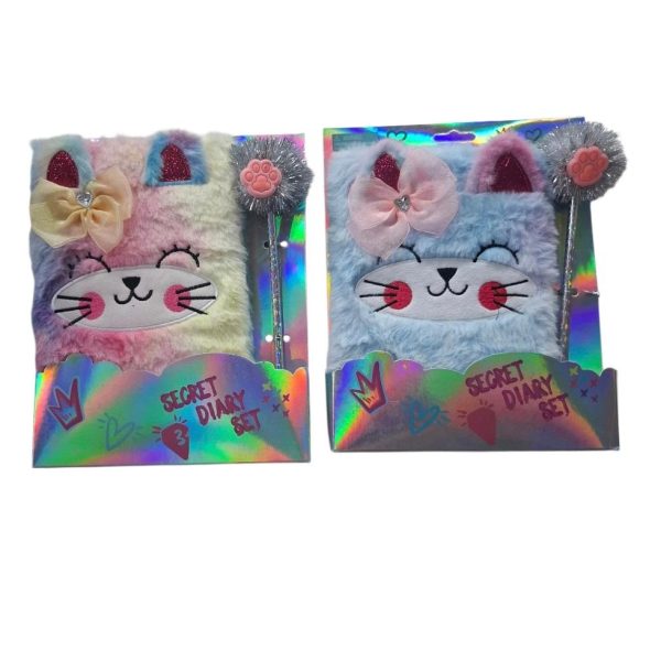 Diario intimo tapa peluche con orejitas + lapicera en caja visora- 02695