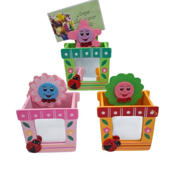 Porta lapiz madera con espejo y broche sujeta notas- 03308
