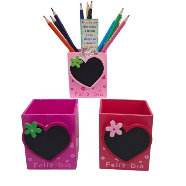 Porta lapiz 8x5 con aplique broche sujeta notas corazon pizarra- 04982