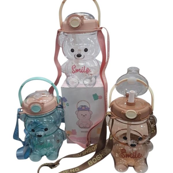 Botella acrilica forma osito con sorbete-manija y tira- 16139