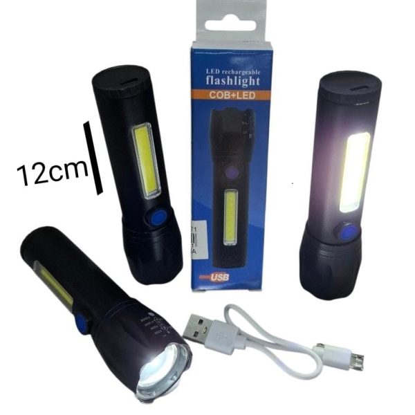 Linterna recargable 12 cm con Zoom y baliza- 17461