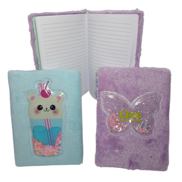 Cuadernillo rayado tapa peluche con lentejuelas- 20352