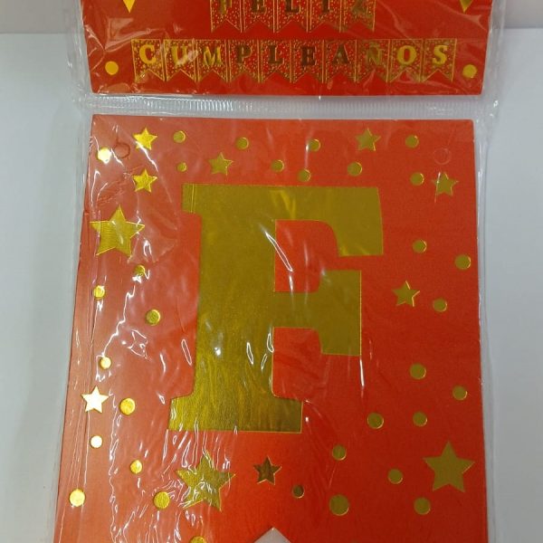 Banderin Feliz cumpleaños ROJO con estrellas doradas- 38628RJ