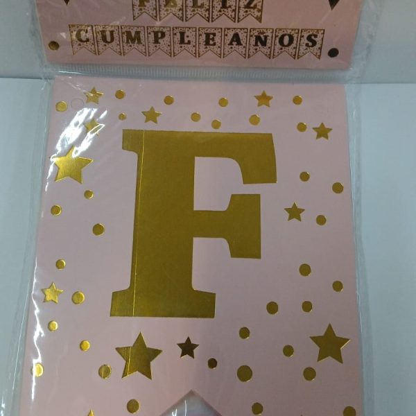 Banderin Feliz cumpleaños ROJO con estrellas doradas- 38628RS