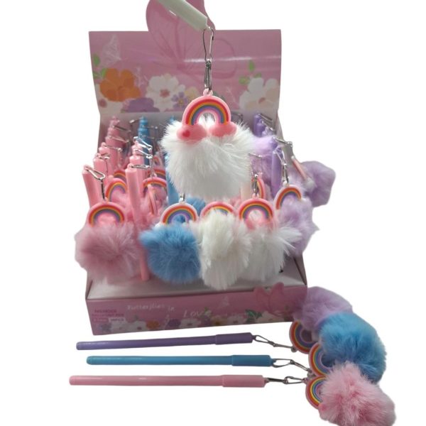 Lapicera con colgante pompon con Arco Iris goma- 40984