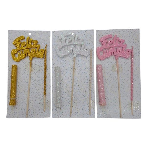 Set bengala + cartel Feliz Cumpleaños+ vela -44009D