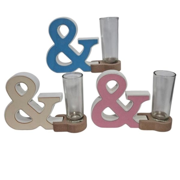 Adorno madera mdf "&" +florerito de vidrio- 54163