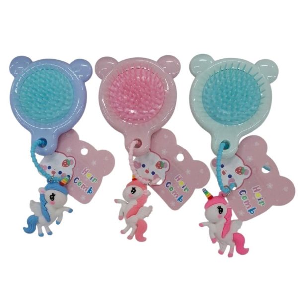 Cepillo infantil para el pelo dorso espejo +colgante unicornio- 66157
