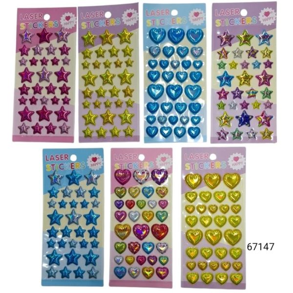 Stickers Corazones-Estrellas con relieve color metalizados -67147