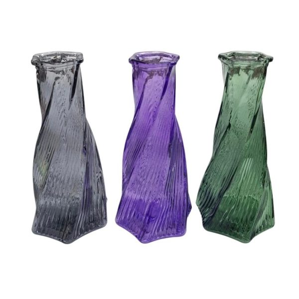 Florero vidrio torzado labrado color 19 cm- 84818