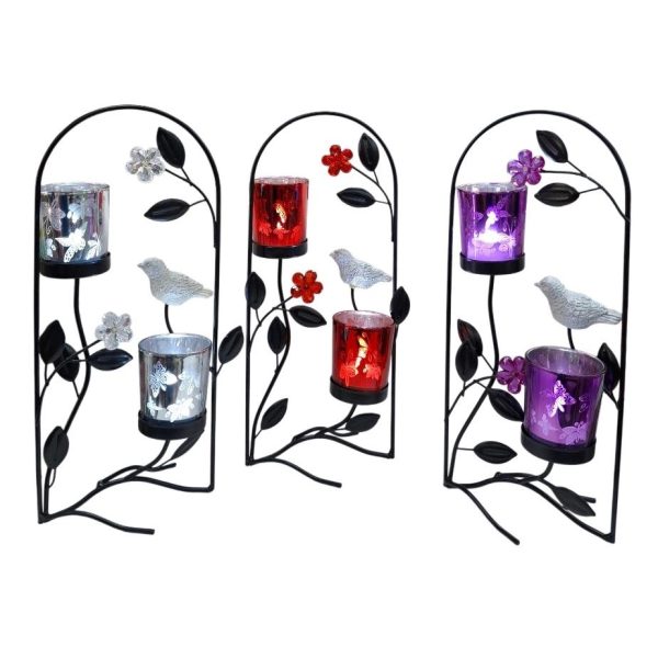 Portavela  32 cm metal 2 vasitos vidrio -63472