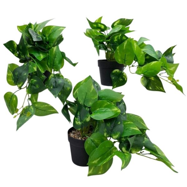 Maceta 8 cm con planta artificial hojas verdes-03470