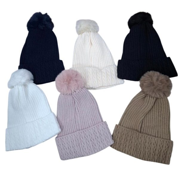 Gorro tejido pompom piel- 04004
