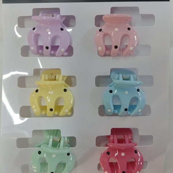 Broches 3 dientes x 6 u con lunares color- 18081