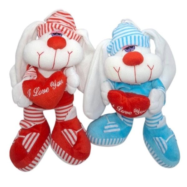 Conejo Paton 28 cm  con ropa y gorro a rayas son Corazon- 1012255