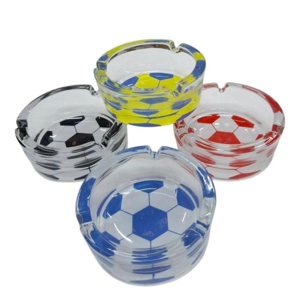 Cenicero de vidrio grueso 10cm fondo colores futbol- 50081