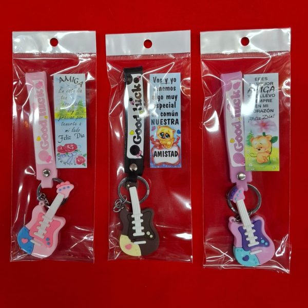 Llavero goma Guitarra con tira + tarjetita amistad -18517G