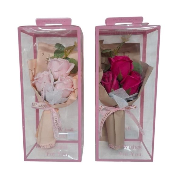 Ramo de 3 Rosas en caja de Acetato 25x11x8cm- 00004