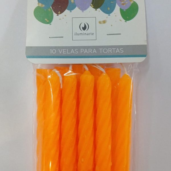 Velas cumpleaños x 10u torneadas NARANJA fluor-10763