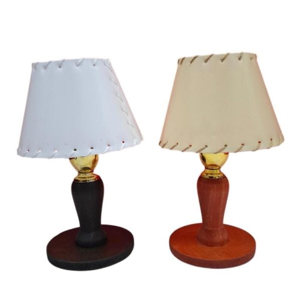 Velador madera mini 30 cm torneado con tulipa- 13512