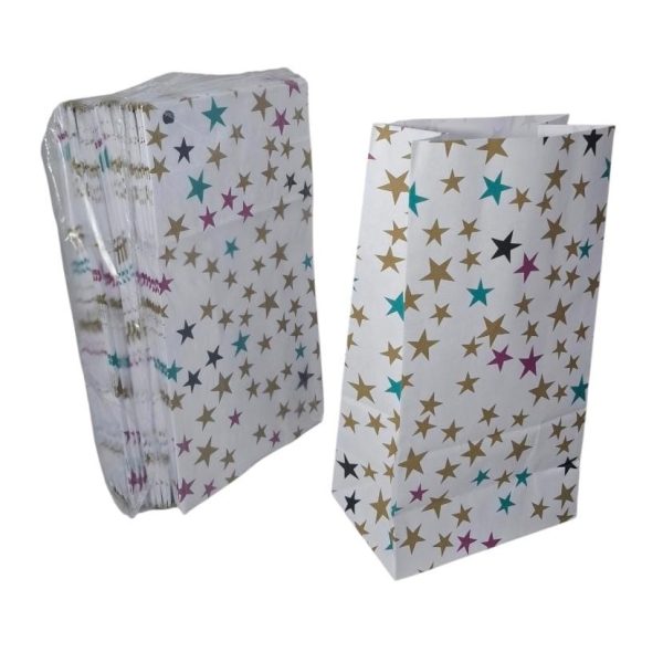 Sobres x50 para cotillon 14x8x26 cm ESTRELLAS fondo blanco - 18510
