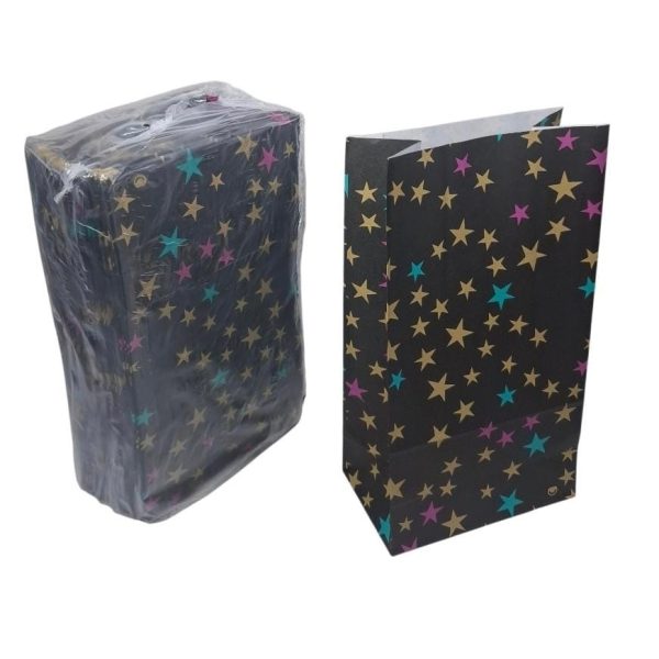 Sobres x50 para cotillon 14x8x26 cm ESTRELLAS fondo negro - 18527