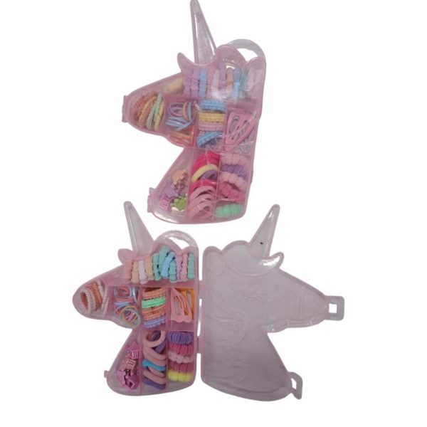 Set colitas y broche infantiles en estuche unicornio plástico - 54511
