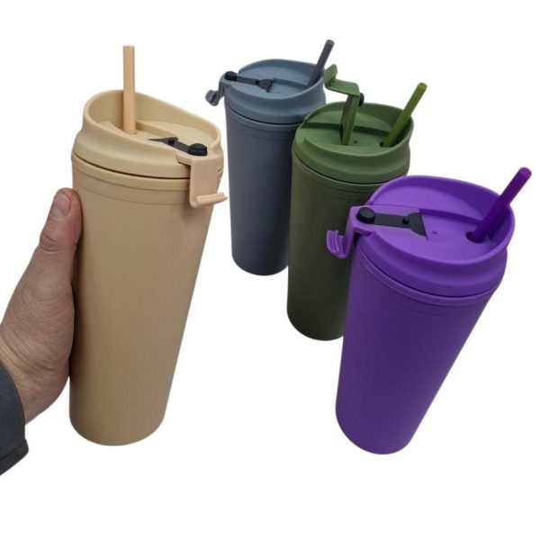 vaso doble pared 700cc con tapa y sorbete- 55134