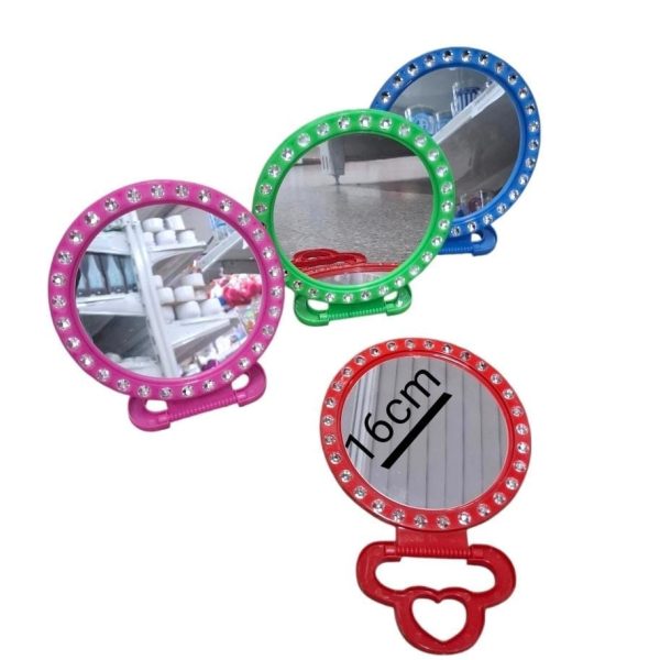 Espejo redondo marco plastico diamante 16 cm- 70706