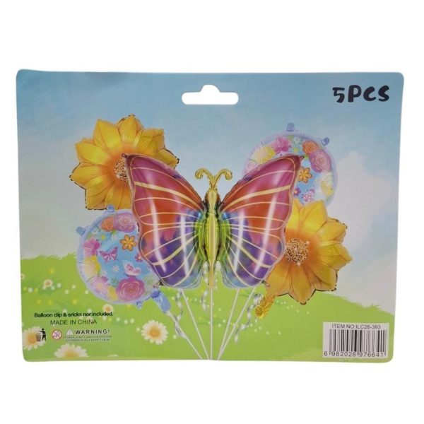 Set globos x 5u Mariposa c/  Flores- 76641