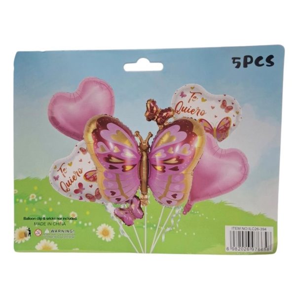 Set globos x 5u Mariposa c/Corazones  - 76658C