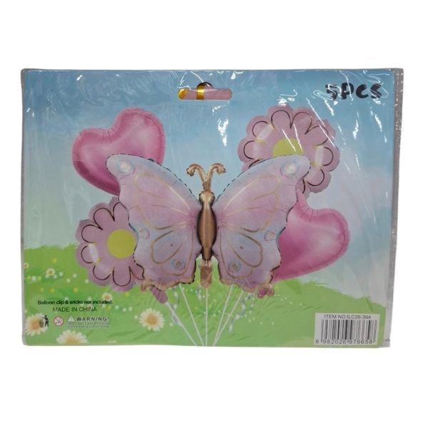 Set globos x 5u Mariposa c/Corazones Y Flores- 76658F