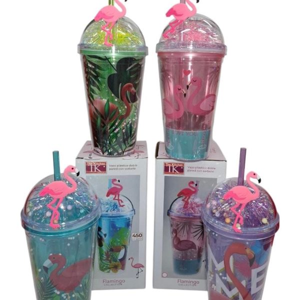 Vaso acrilico doble pared con tapa esfera sorbeta aplique flamenco- 89134