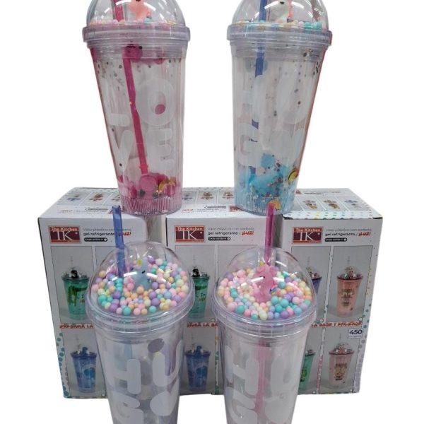 Vaso acrilico doble pared 450cc tapa c/unicornio en caja- 89295