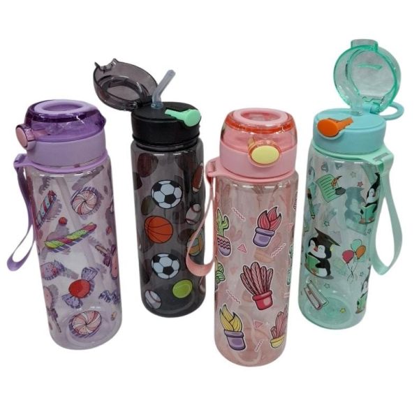 Botella plastica con sorbete 650ml con diseño- 81534