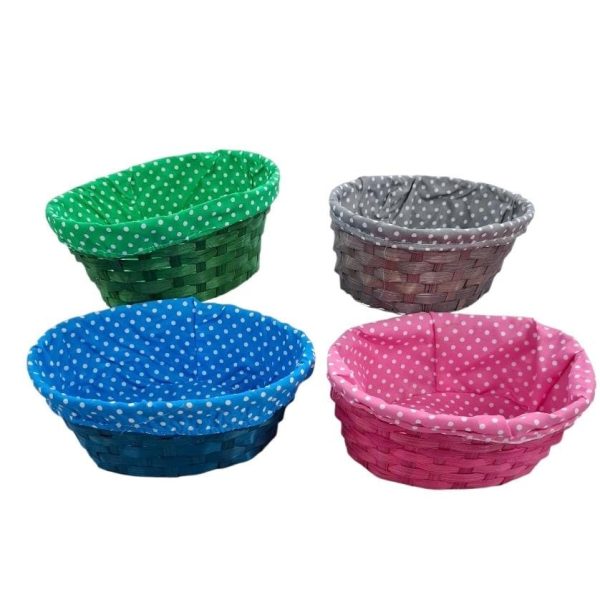 Cesta de mimbre con interior de tela a lunares 25x18x10cm-53277