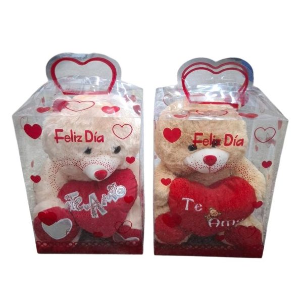 Oso corazon bordado 40 cm en caja  pvc-39591