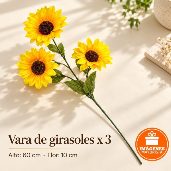 Vara 60 cm de 3 Girasoles de 10cm - 001713