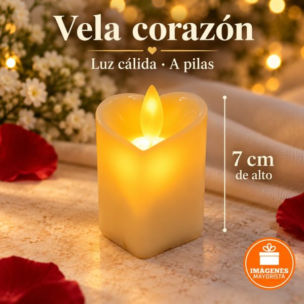 Vela a pilas Corazón con luz Blanca Cálida 5x7,5cm- 01031