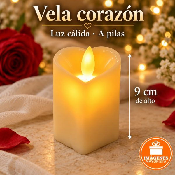 Vela a pilas Corazón con luz Blanca Cálida 5x9,5cm - 01048